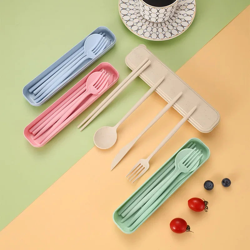 4-Piece Portable Wheat Straw Utensil Set | Eco-Friendly Reusable Cutlery