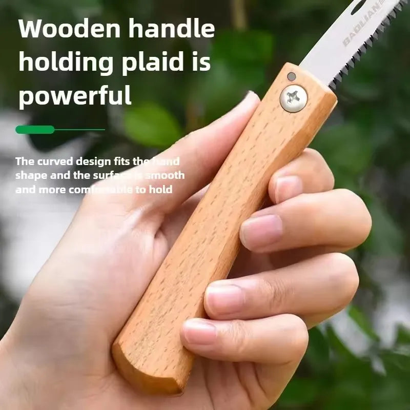 Folding Mini Hand Saw | Non-slip Wooden Handle Pull Type Saw for Flush Cut Woodworking and Plastic