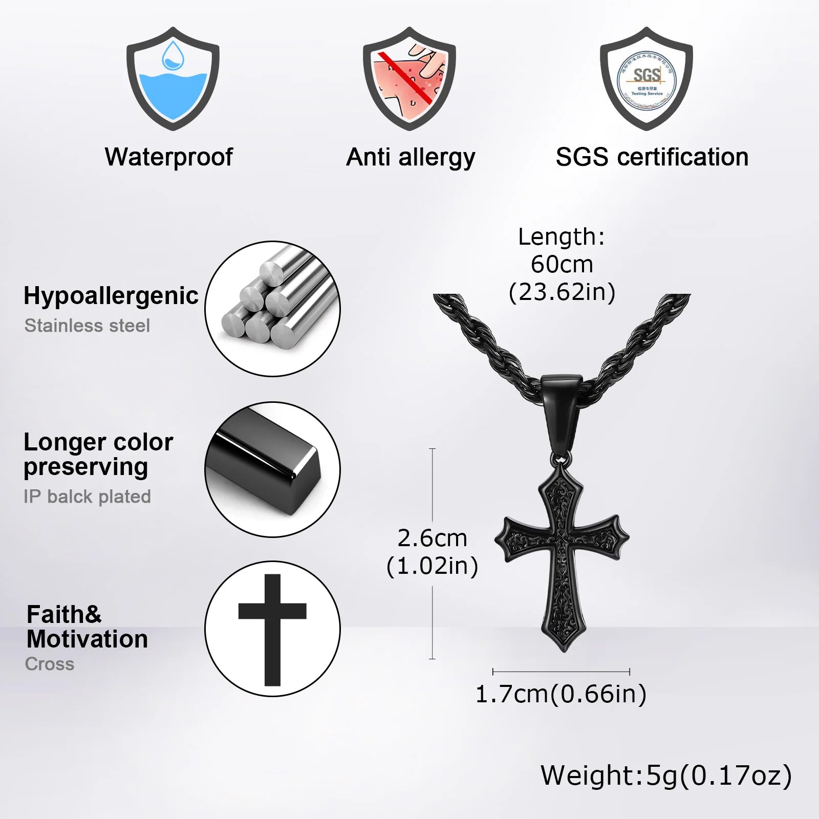 Stainless Steel Cross Pendant Necklace for Men | Retro Religious Faith Jewelry Gift