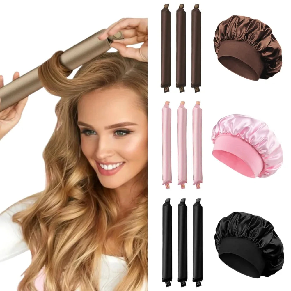 Satin Heatless Curling Rod Headband Set | No Heat Hair Curlers for Overnight Lazy Curls