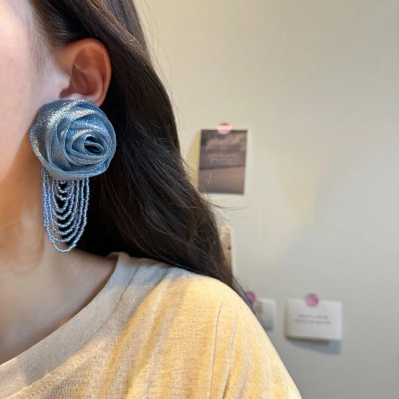 Fairy Mesh Rose Drop Earrings | Handmade Boho Tassel Jewelry