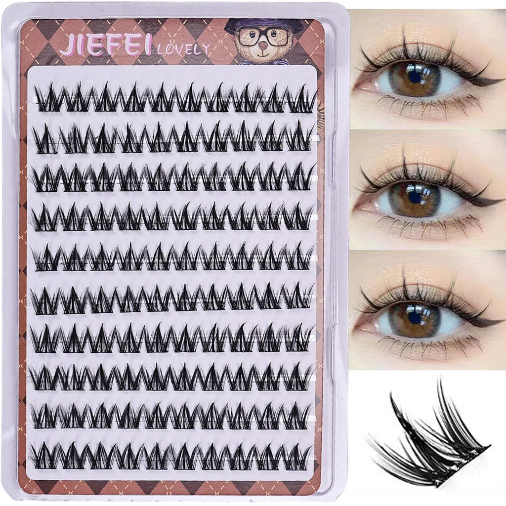 Glue-free Self-adhesive False Eyelashes | Voluminous Fluffy W-shaped Lash Clusters for DIY Manga Eyes