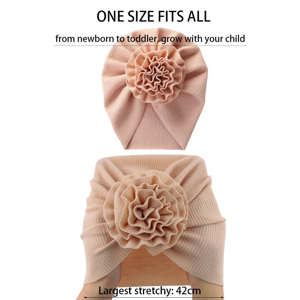 Big Blossom Flower Ribbed Turban Baby Hat | Soft Cotton Topknot Bonnet for Newborns and Toddlers