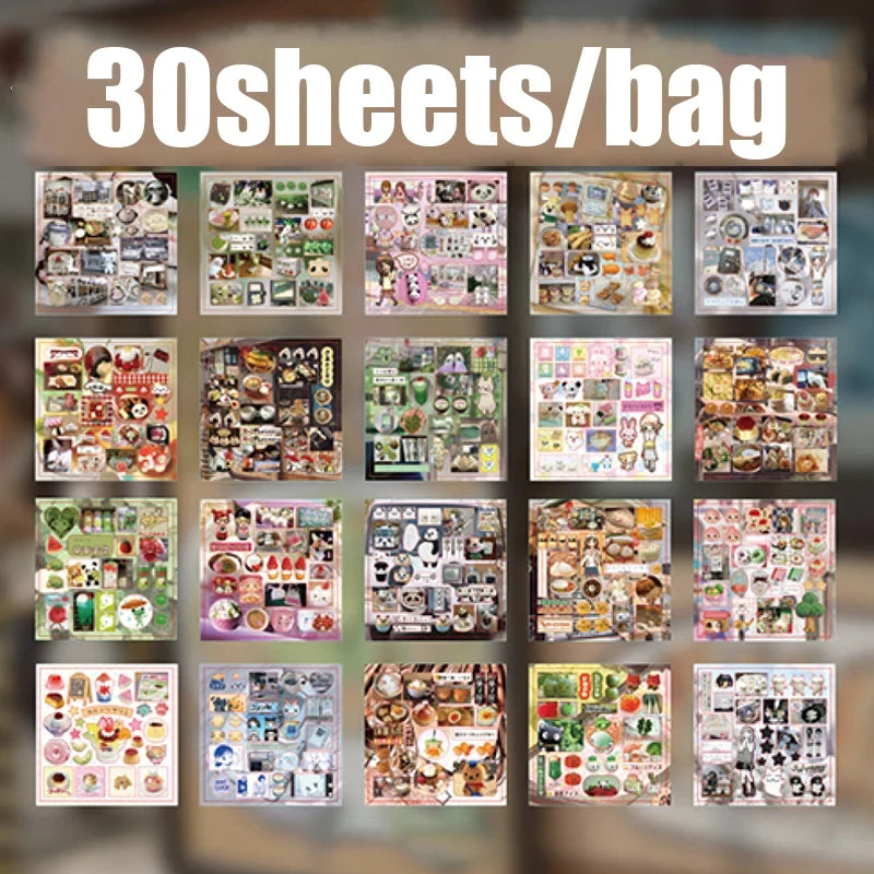Mr Paper 30/60pcs Happiness Notebook Series Square Cut Film Sticker Book | Japan Korea Cute INS Style DIY Diary Decals