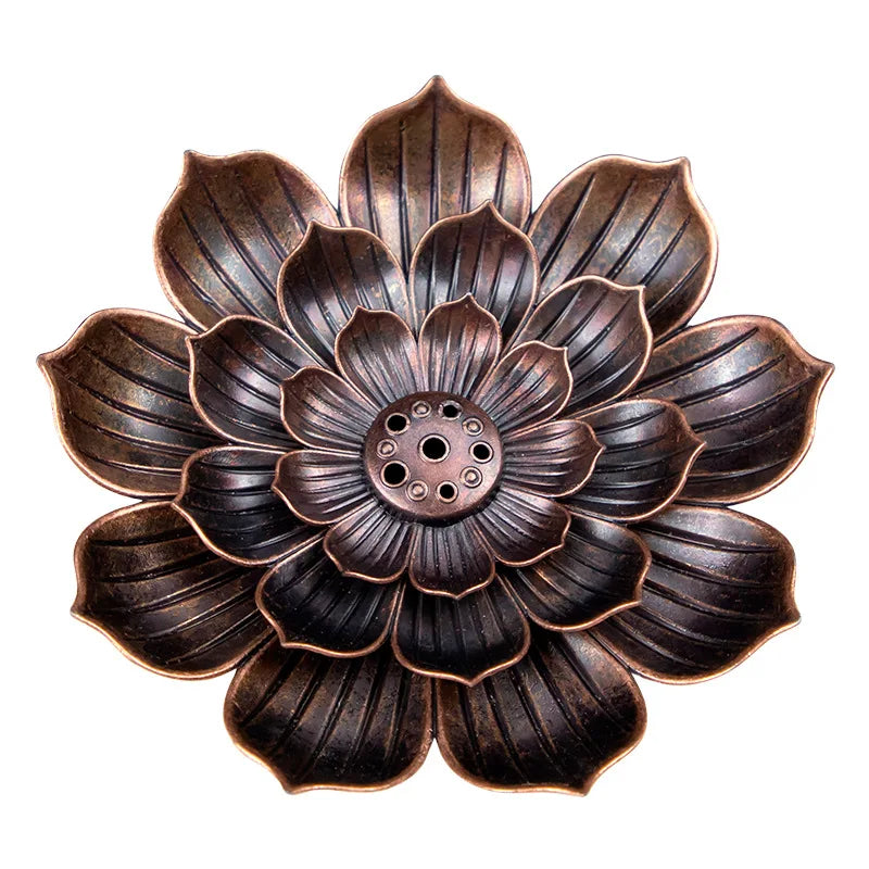 Alloy Incense Burner Stick Holder | Lotus Design Incense Plate for Temples and Yoga Studios