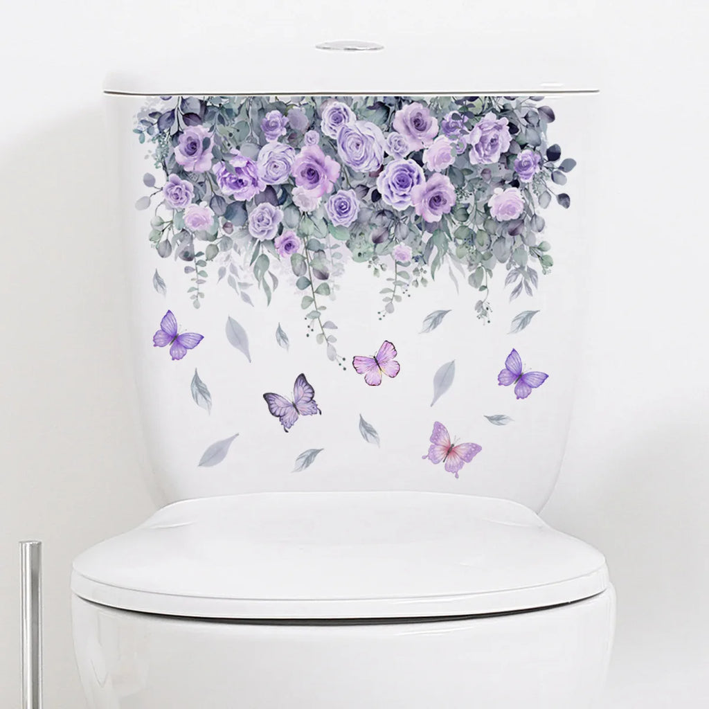 Purple Flower Wall Stickers Self Adhesive | Nordic Art Forest Butterfly Decals for Kids Room