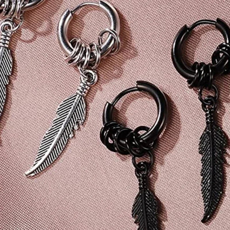 Cross Feather Stud Earrings Set | Unisex Stainless Steel Punk Jewelry