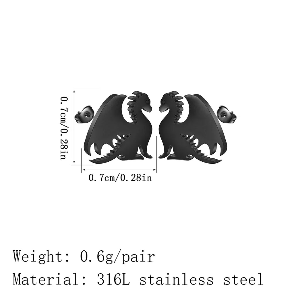Punk Black Western Dragon Ear Stud | Stainless Steel Stud Earrings