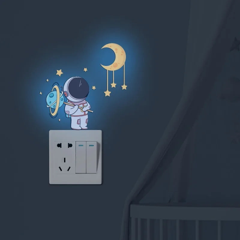 3PCS Luminous Astronaut Star Moon Switch Stickers | Glowing Wall Decals for Bedroom Decor