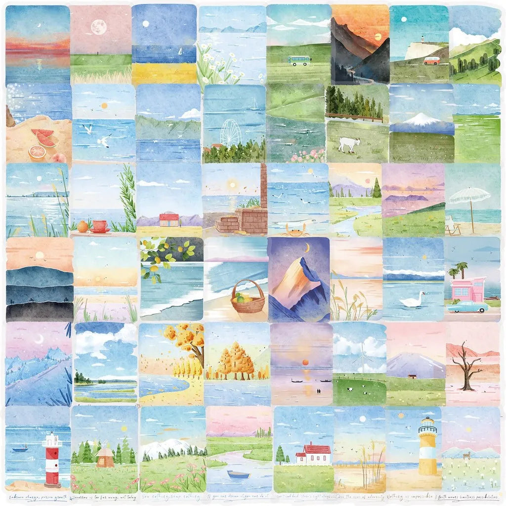 50PCS Transparent Mountain and Sea Painting Stickers | Waterproof Clear PET for Scrapbooking