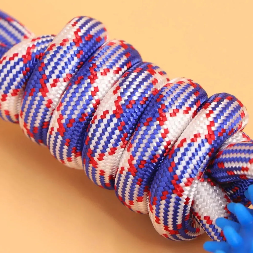 Colorful Woven Nylon Rope and Rubber Dog Toy | Chew Resistant Outdoor Play