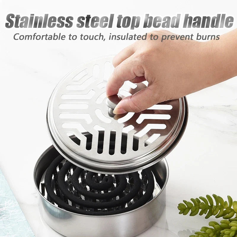 Round Mosquito Coil Holder with Cover | Stainless Steel Burner Tray