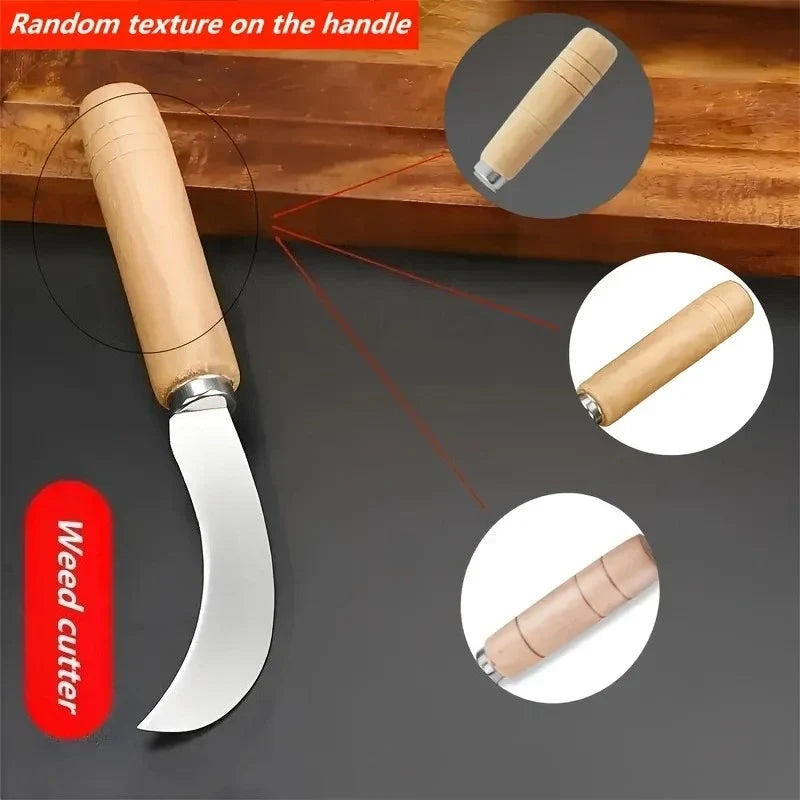 Curved Stainless Steel Weeding Tool with Wooden Handle | 2-in-1 Garden Tool for Outdoor Yard Use