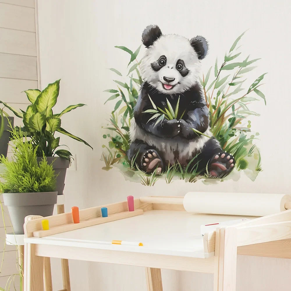 Panda Wall Decal for Kids Room | Cute Bamboo Eating Animal Sticker