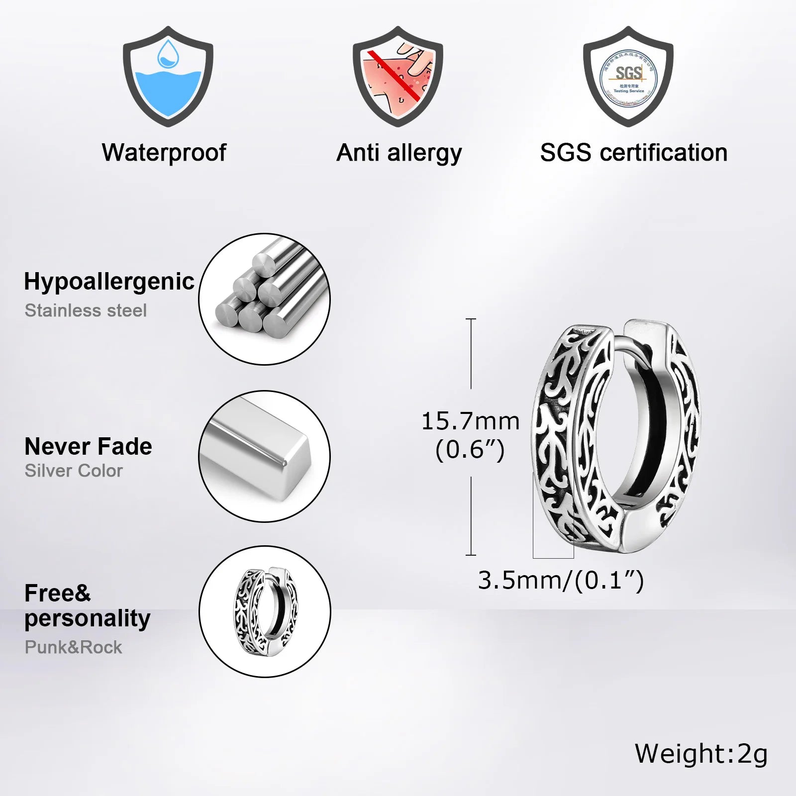 Stainless Steel Small Hoop Earrings for Men | Hypoallergenic Huggies