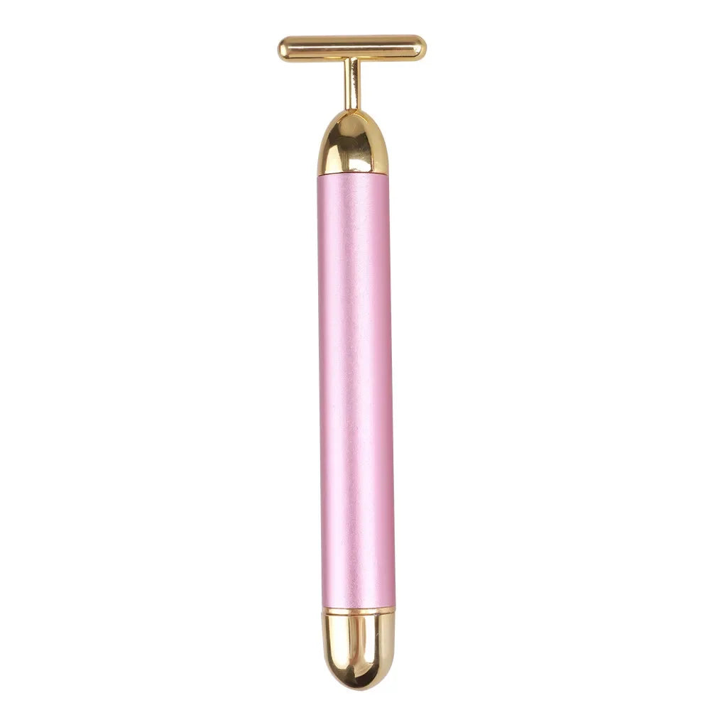 24K Electric Face-Lifting Rose Gold Stick T-Shaped Facial Massager | Skin Tightening Beauty Tool