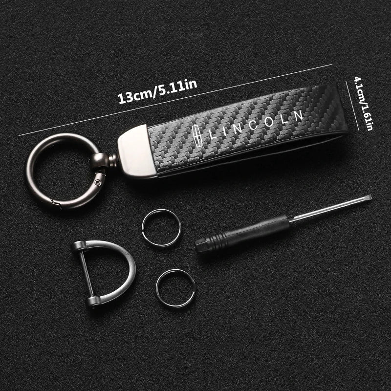 Carbon Fiber Style Car Keychain | Microfiber Leather Key Ring for Lincoln Navigator