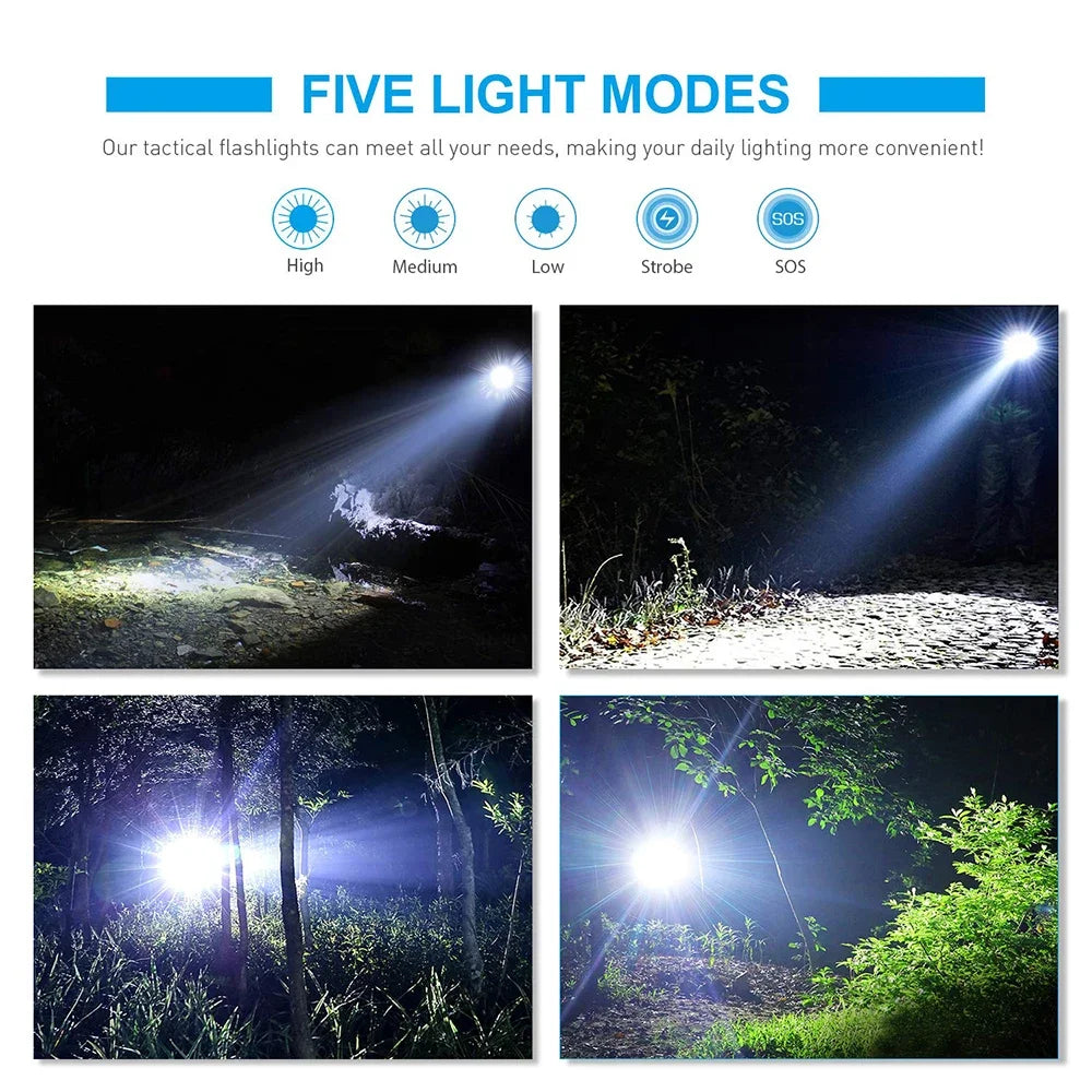 High Power LED Flashlight | Camping Torch with 5 Modes and Zoom