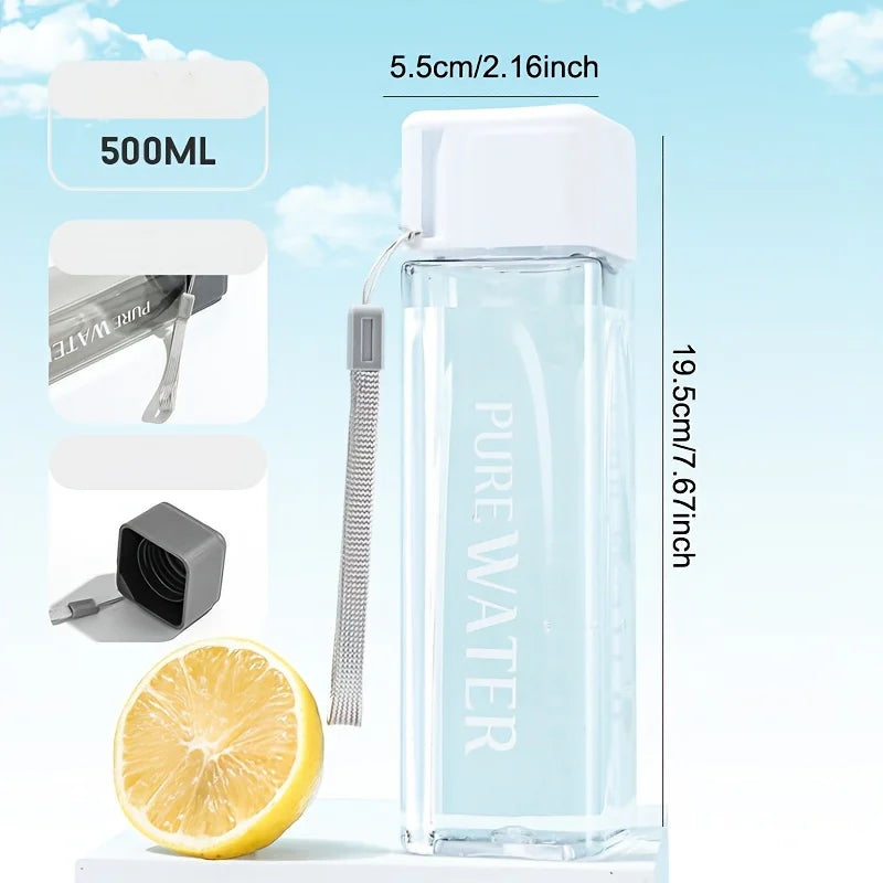 Portable Square Plastic Water Cup | Leak Proof Sports Bottle with Drawstring
