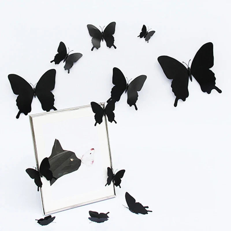 12Pcs/set 3D Black Pteris Butterfly Wall Sticker Set | Magnetic Decorations