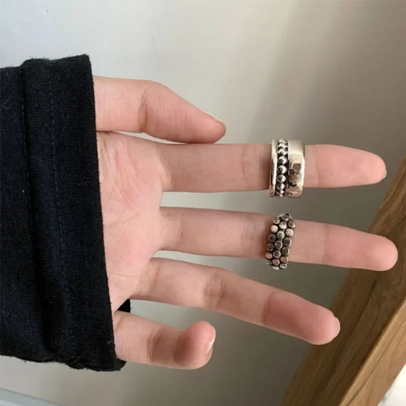 VENTFILLE 925 Sterling Silver Geometric Multilayer Round Bead Ring | Fashion Punk Temperament Jewelry