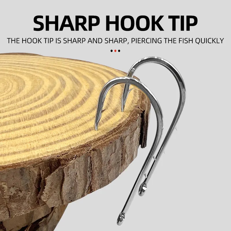 ShareShark 50-Piece High Carbon Steel Fishing Hooks with Barbed Curved Mouth | Long Shank Saltwater Hooks