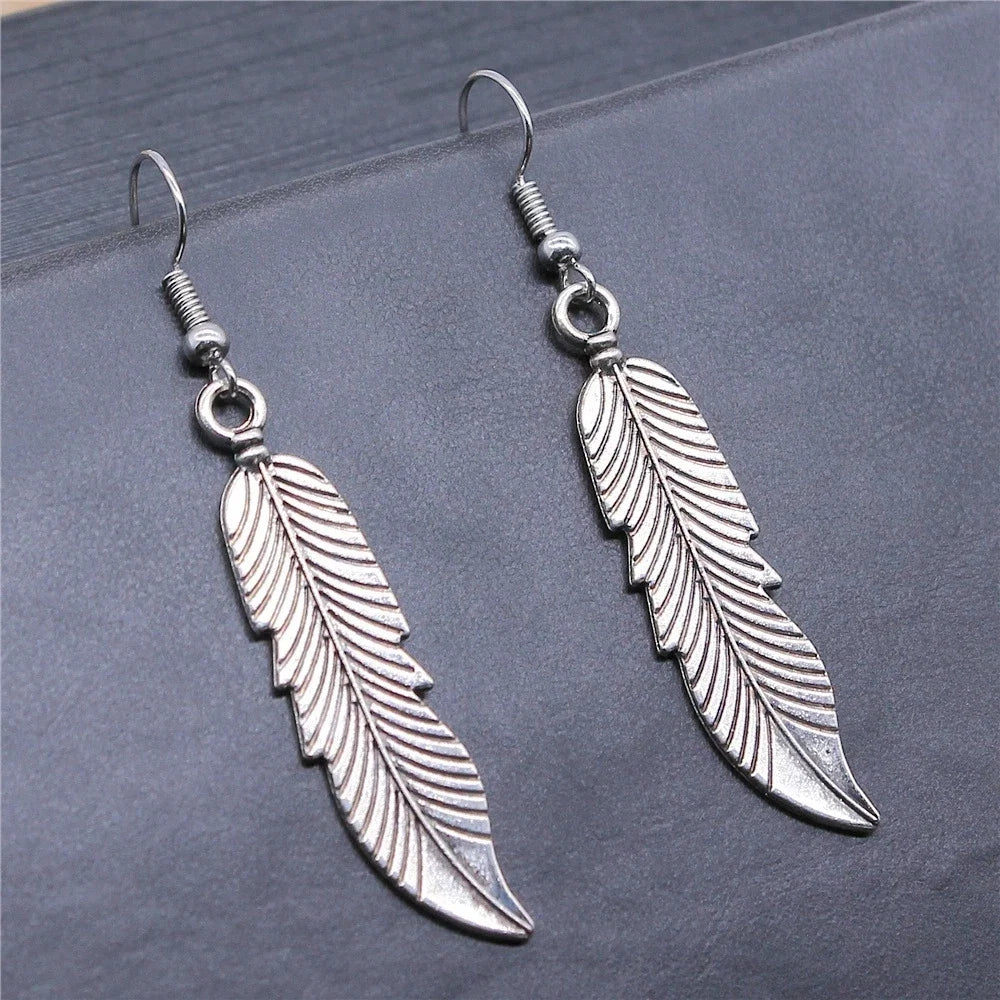 Vintage Feather Dangle Earrings | Boho Drop Earrings for Women