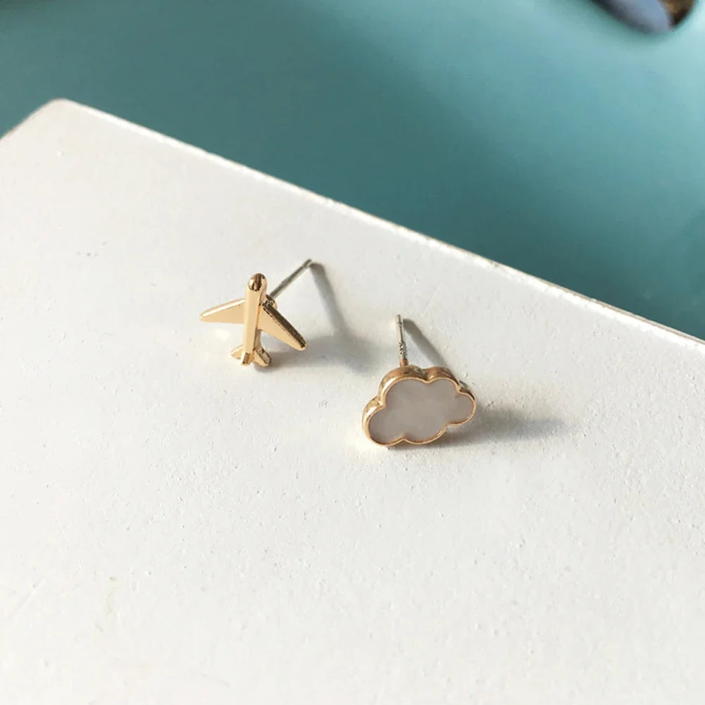 Fashion Cute Cloud Airplane Small Earrings | Creative Sweet Dripping White Earrings for Women