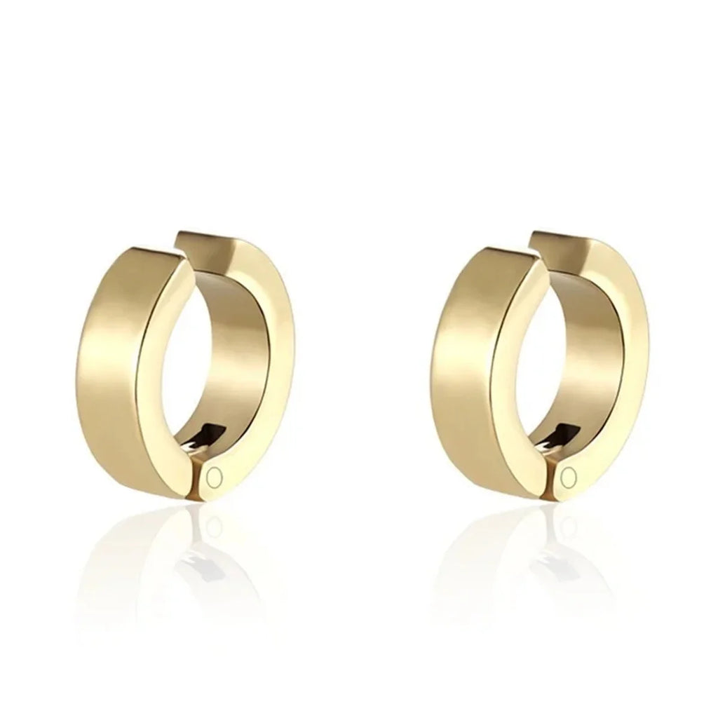 Stainless Steel Cuff Earrings for Men | Non Piercing Clip On Hoop Set