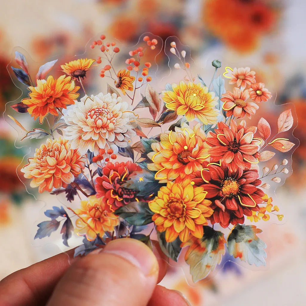 20 PET Flower Stickers for Scrapbooking | Transparent Adhesive Decorative Set