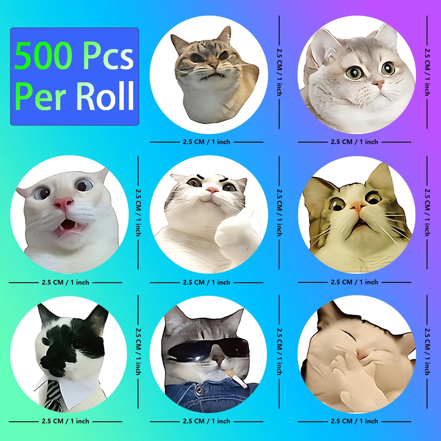 Funny Cat Meme Stickers for Kids | 100 or 500 Pack Teacher Reward Stickers