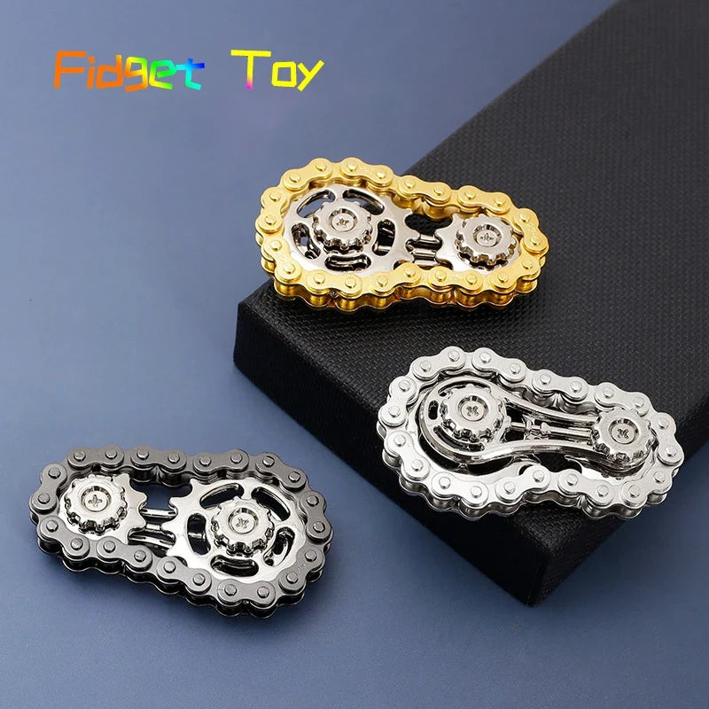 Sprockets Flywheel Fingertip Gyro Fidget Spinner | Metal Bike Chain EDC Stress Relief Toy