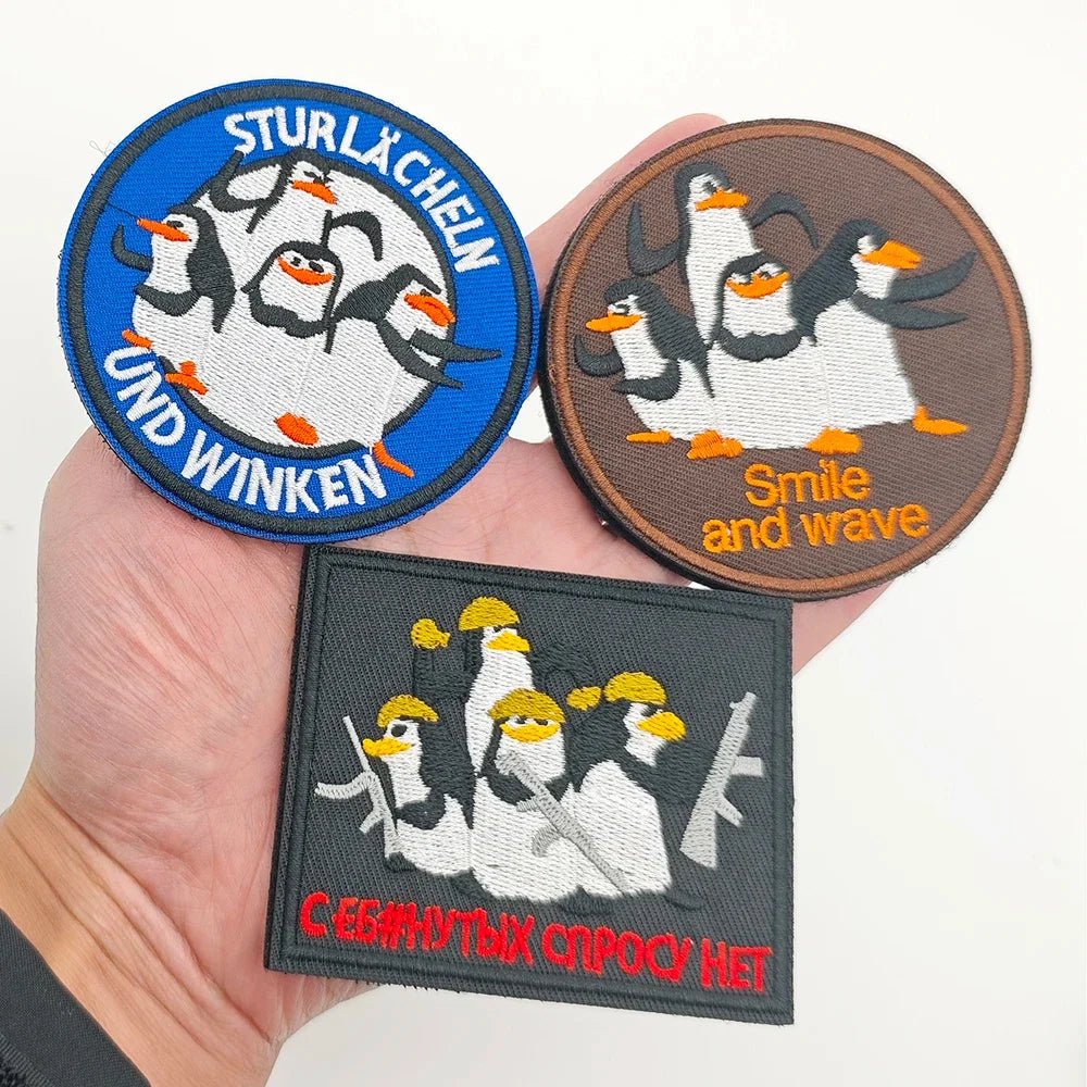 Cartoon Penguin Embroidered Velcro Patch | Cute Tactical Applique for Clothes, Bags, Hats