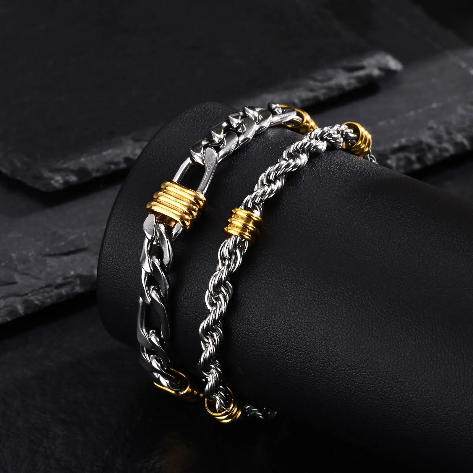 Vnox Men's Stainless Steel Rope Chain Bracelet with Tube Charms | Trendy Cuban Link Wristband