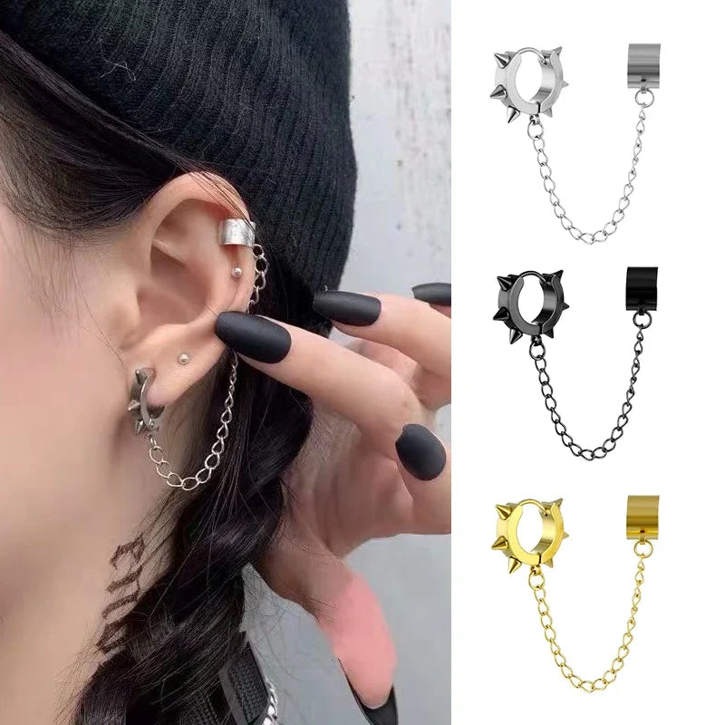 Punk Tassel Clip Earrings | Unisex Hip Hop Chain Hoop Ear Cuffs