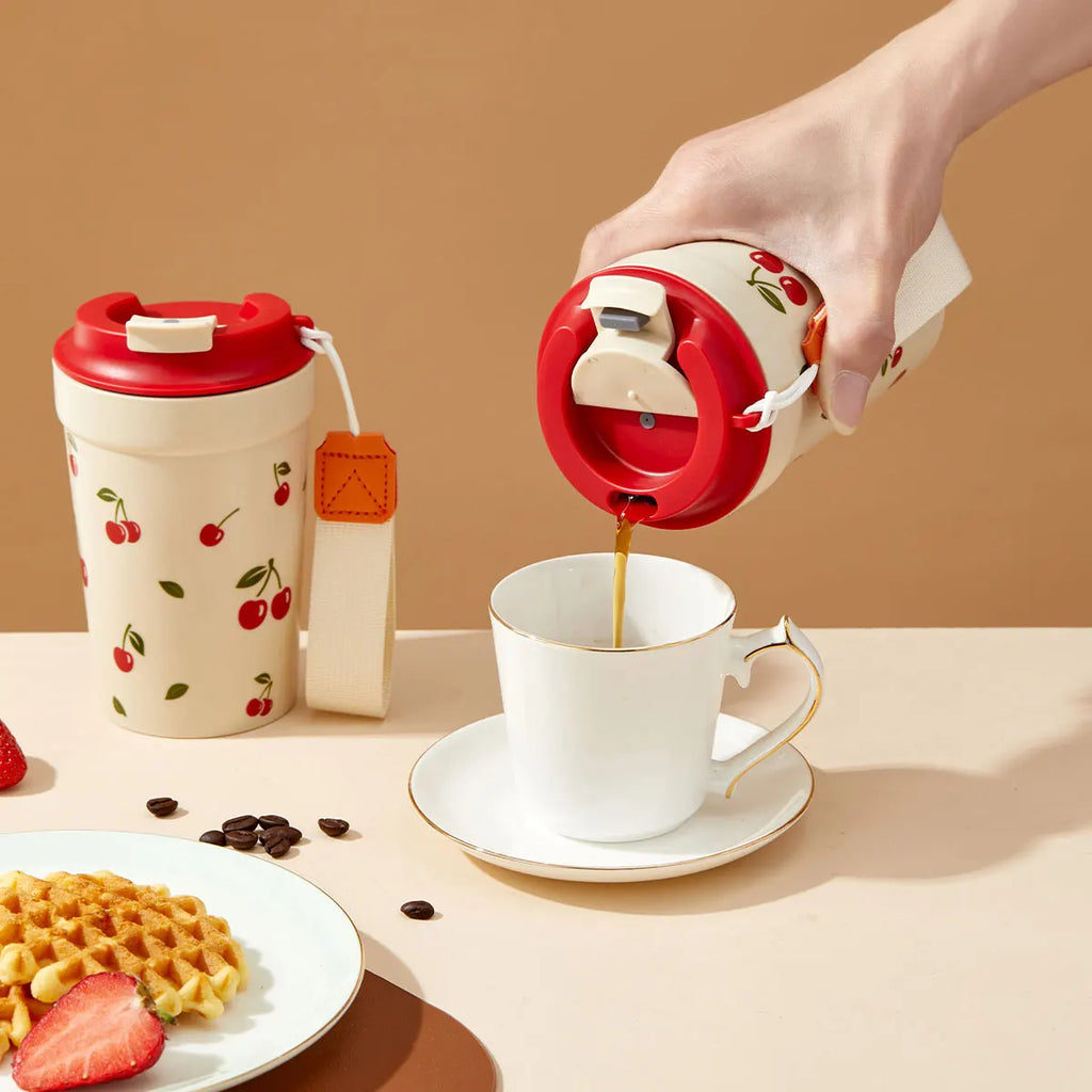 WORTHBUY Travel Coffee Mug | Portable Leak Proof Plastic Cup with Nylon Rope