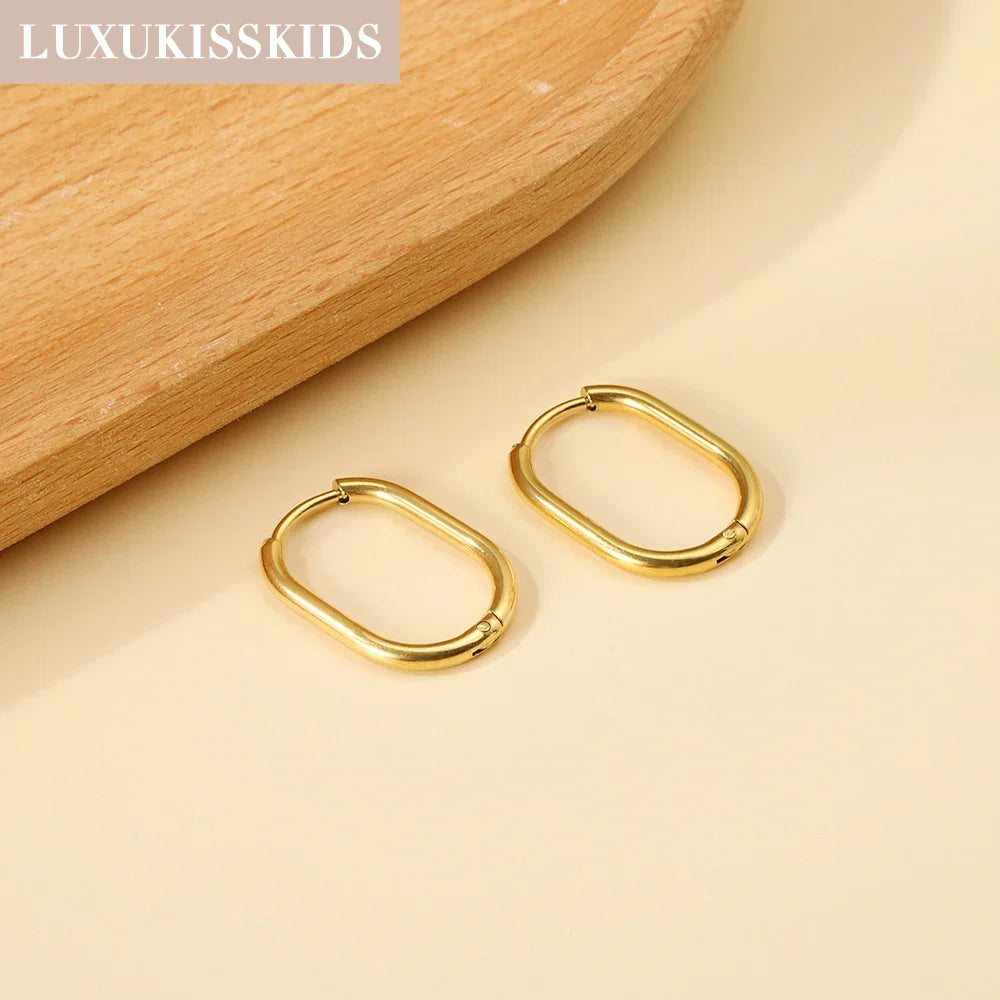 LUXUKISSKIDS Stainless Steel Oval Hoop Earrings | Fashion Geometric Clips for Women