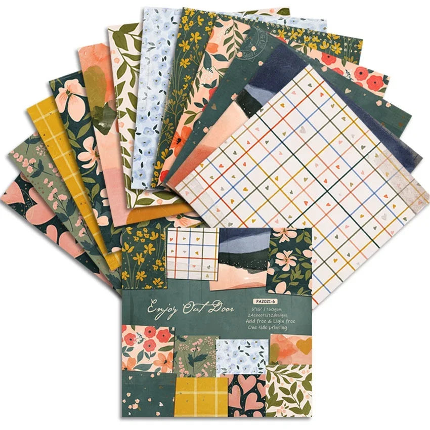 24 Sheets Craft Paper Pads | Origami Scrapbooking Art Backgrounds