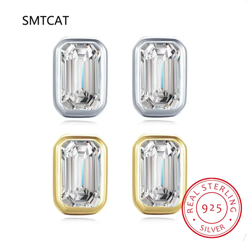 925 Sterling Silver Emerald Cut High Carbon Diamond Stud Earrings | Elegant Wedding Party Jewelry for Women