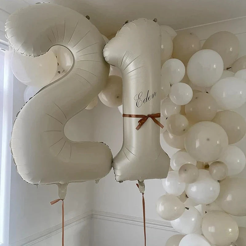 Cream Foil Number Balloons 1-9 Set | Large Digital Birthday Party Decor