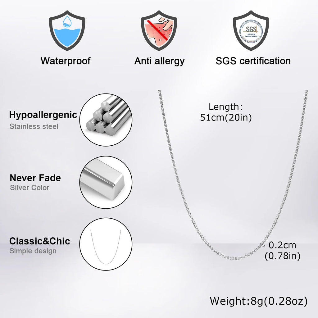 Stainless Steel Box Chain Necklace | 1/2/3mm Thin Square Link Choker for Men and Women