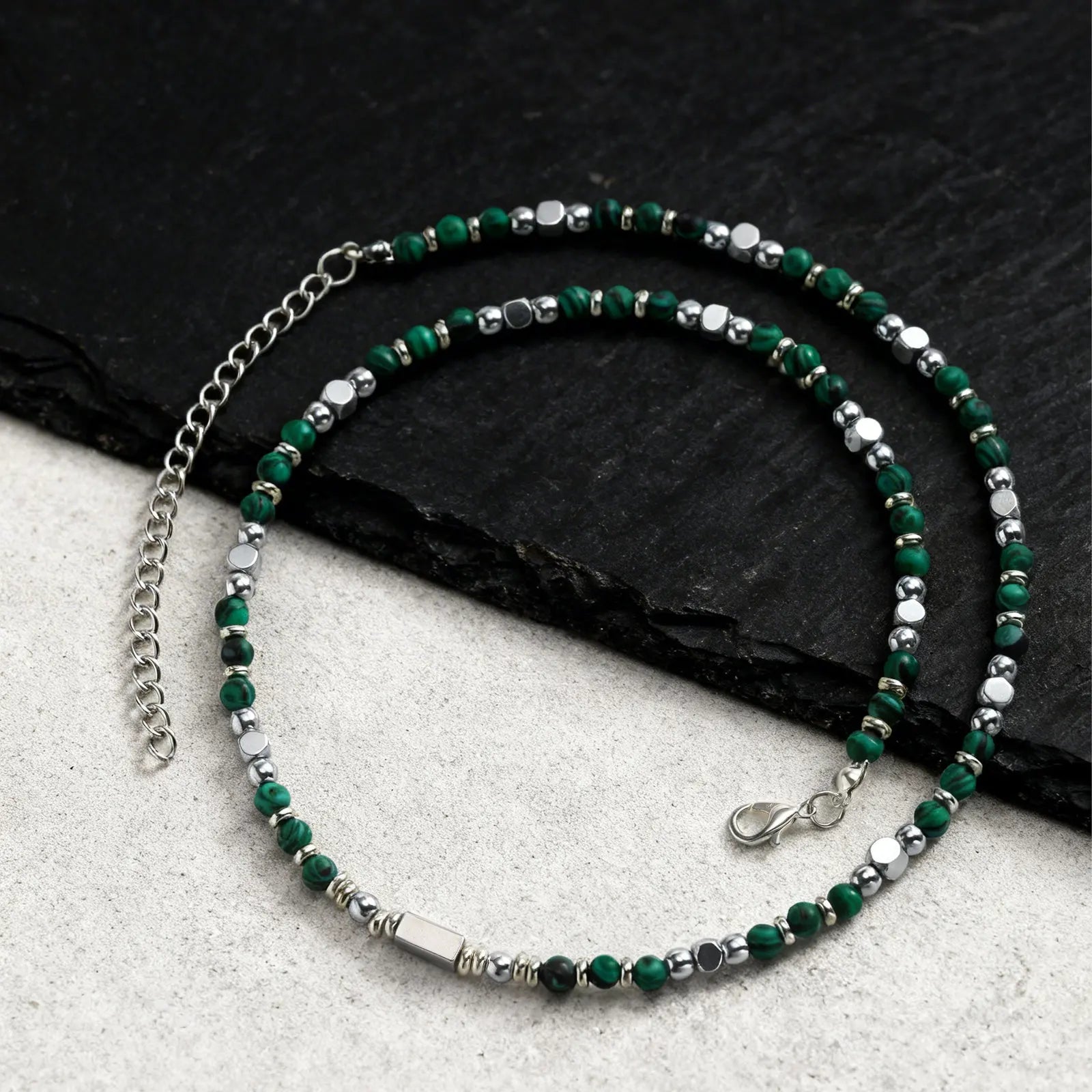 Vnox Stainless Steel Natural Stone Beaded Necklace | Trendy Adjustable Choker for Men Women