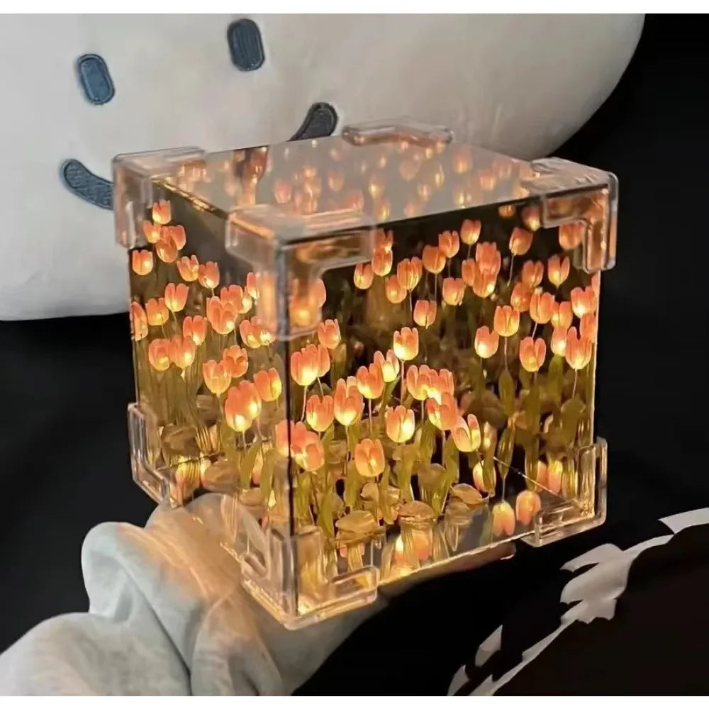 DIY Tulip Mirror Cube Lamp | Handmade Night Light for Bedroom Decor