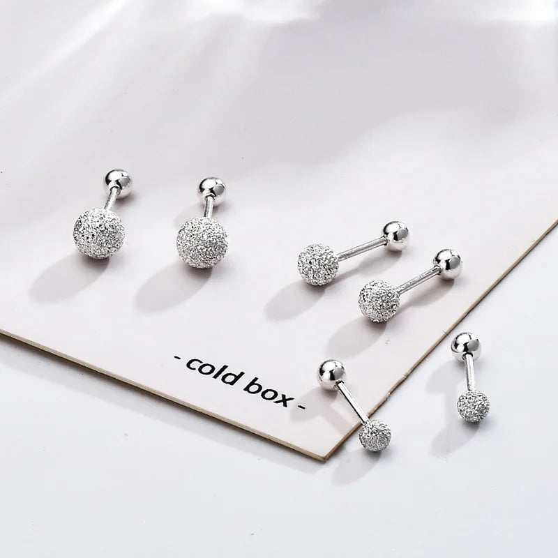 925 Sterling Silver Round Bead Double Stud Earrings | Simple Screw Ball Earrings for Women