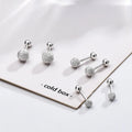 925 Sterling Silver Round Bead Double Stud Earrings | Simple Screw Ball Earrings for Women