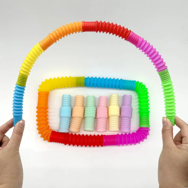 Rainbow Pop Tubes Fidget Toy | Sensory Stress Relief Set for Kids and Adults