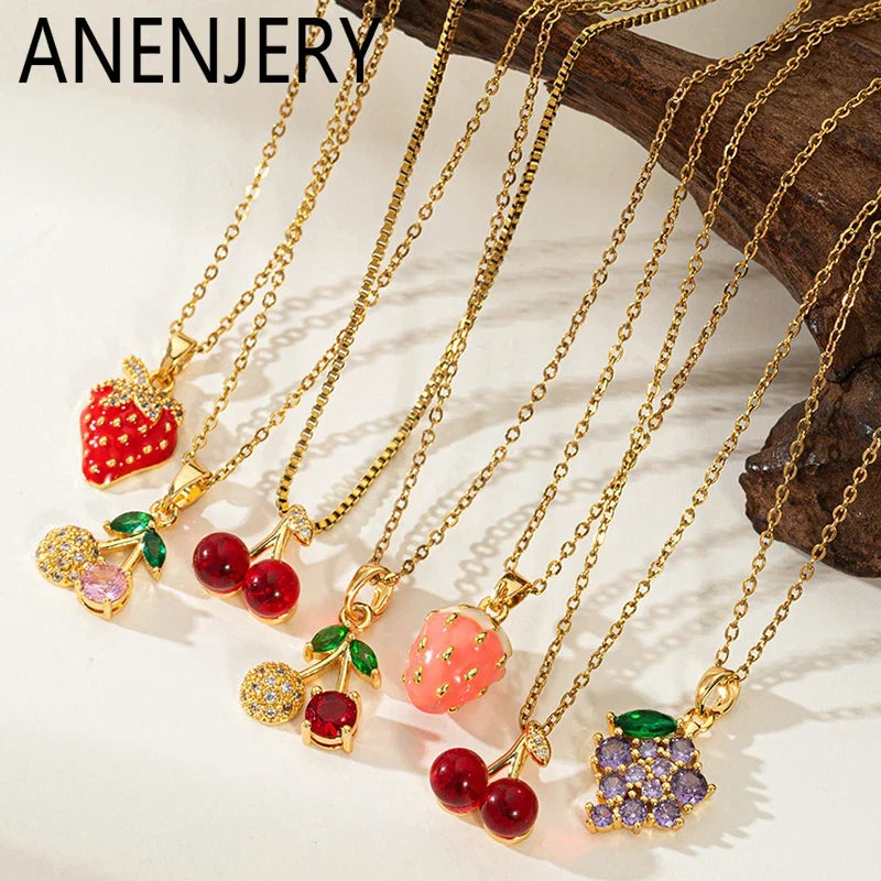 ANENJERY 316L Stainless Steel Fruit Pendant Necklace | Simple Fashion Jewelry for Women
