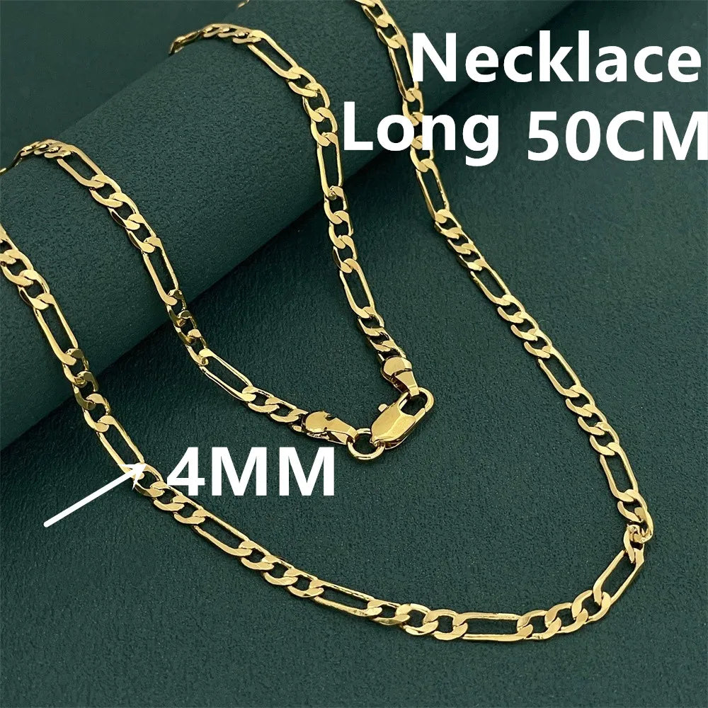 925 Sterling Silver Gold Plated Figaro Necklace | Unisex Luxury Chain Jewelry 50-60cm