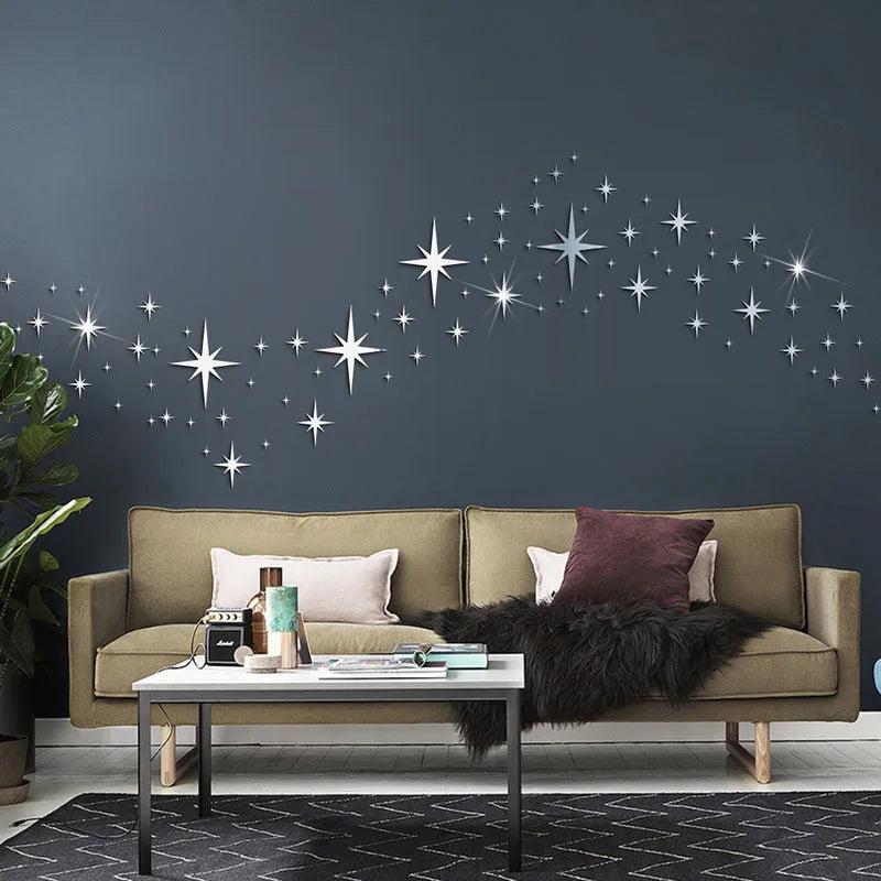 82pcs Acrylic Star Mirror Wall Sticker | Self-Adhesive Wall Decor Set