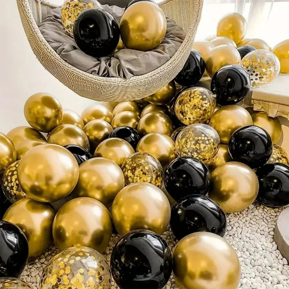 16pcs Black Metallic Sequin Glitter Balloons | Party Decoration Set